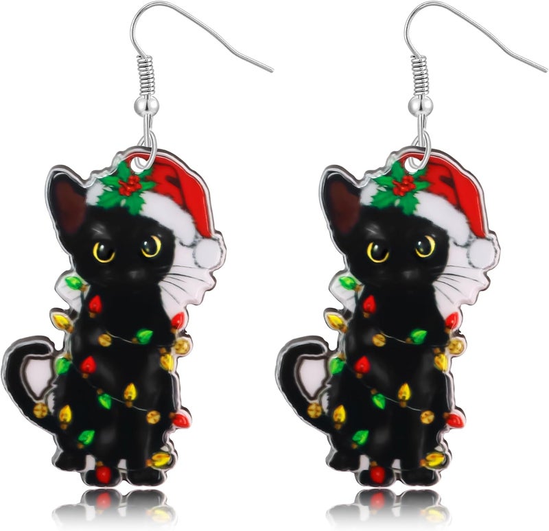 PEALICIOUS Christmas Earrings for Women Cute Cat Earings Christmas Tree Cakes Accessories Gingerbread House Earrings Dangling Pink Xmas Gifts Matching Womens Xmas Costume Holiday Jewelry - Image 1